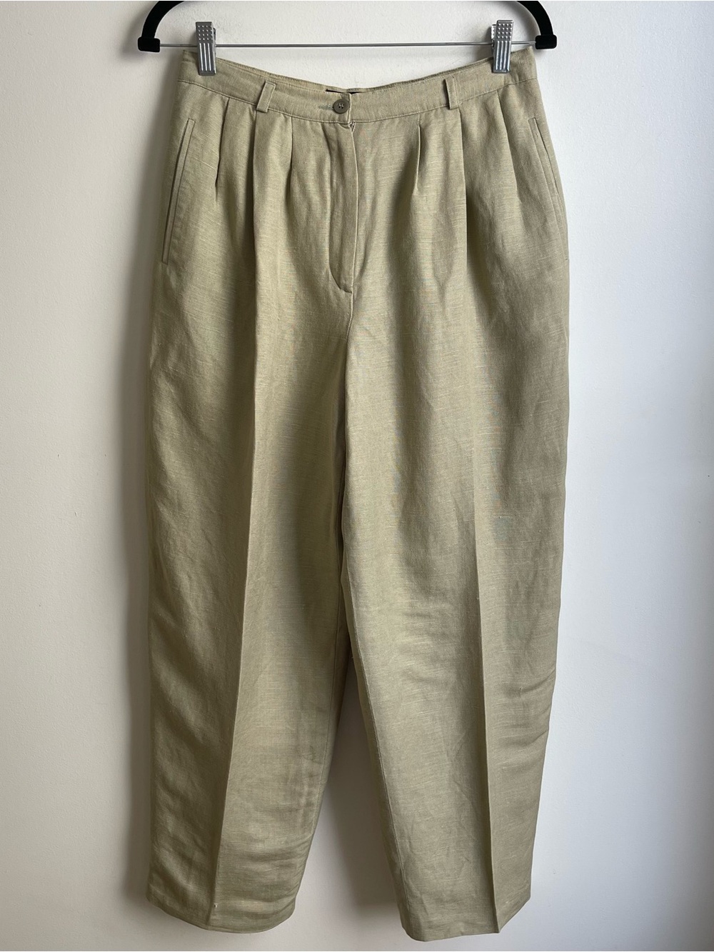 Vintage 80s Giorgio Sant'Angelo Sage Green Linen Pants 28" Pleated Size 10